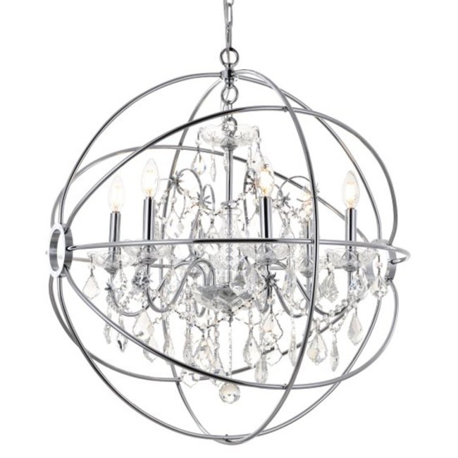 Elegant Chrome Cordelia 6-Light 26W Crystal Chandelier LD8801D25