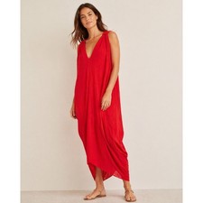 Hatch Amira Caftan Dress OS Red Maternity Postpartum V-Neck Draped Boho