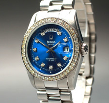 Rare Near MINT Bulova President 93191 Diamond style bezel Mens Qz Watch JAPAN