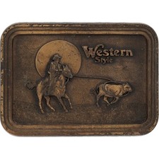 Western Style Cowboy Calf Roping Rodeo Ranch Roper Cowgirl Vintage Belt Buckle