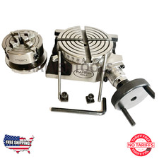 New Rotary Table HV 4" With 4 Jaw 70 mm Independ Chuck Lathe  Back plate USA