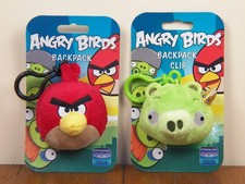 Angry Birds 2-LOT Red Bird King Pig Plush Bookbag Backpack Clip Keychain NEW
