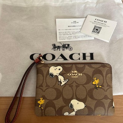 COACH x Snoopy Peanuts Wristlet Pouch Kartenetui Leder Neu