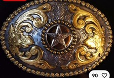 Nocona TX Star Floral Gold/Silver Tone Wstrn Oval Belt Buckle  Sz40Carhart Belt