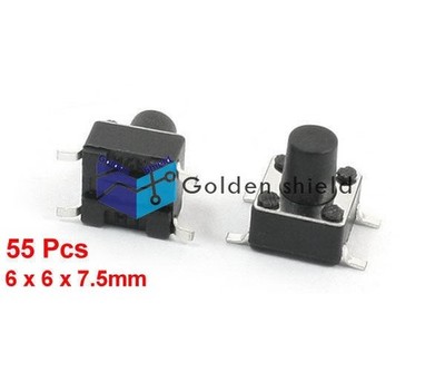 55Pcs   Tact Tactile Push Button Switch 6x6x7.5mm 4-pin SMD Kd &ex