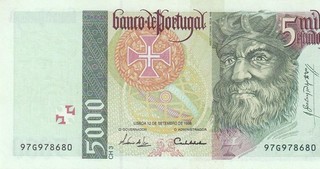 12.9.1996 BANCO DE PORTUGAL 5000 SCUDI "G" ((GEMMA UNC ))