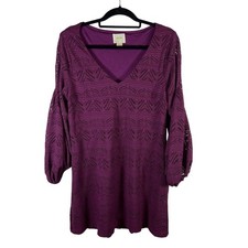 Maeve Anthropologie Purple Lace V-Neck Balloon Sleeve Shift Dress Medium Boho