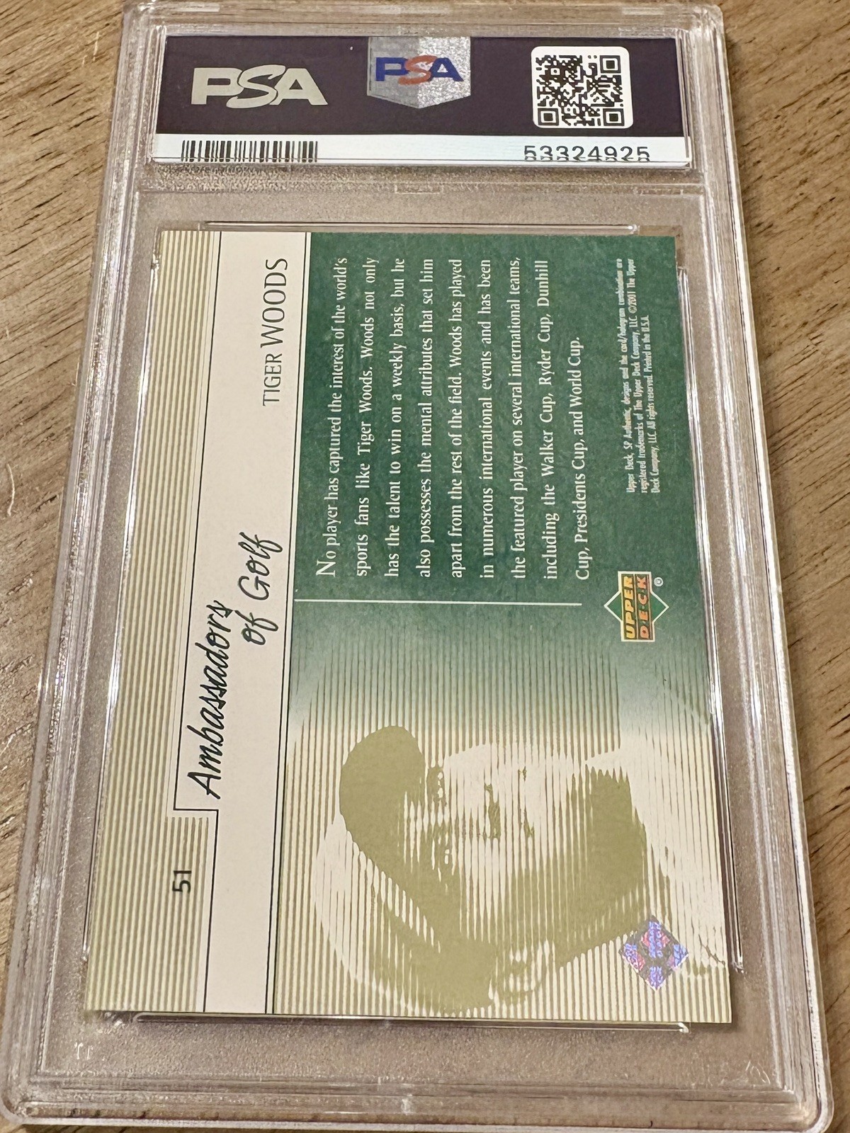 2001 SP UD Authentic Preview - Tiger Wood Card # 51 - PSA 9 view 2