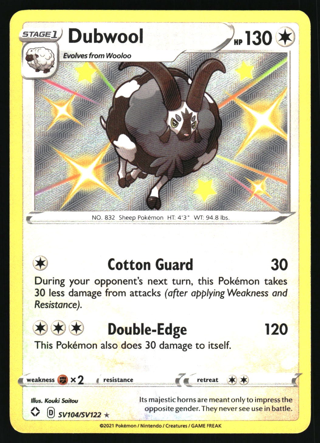 Pokemon Dubwool Shining Fates: Shiny Vault SV104/SV122 NM