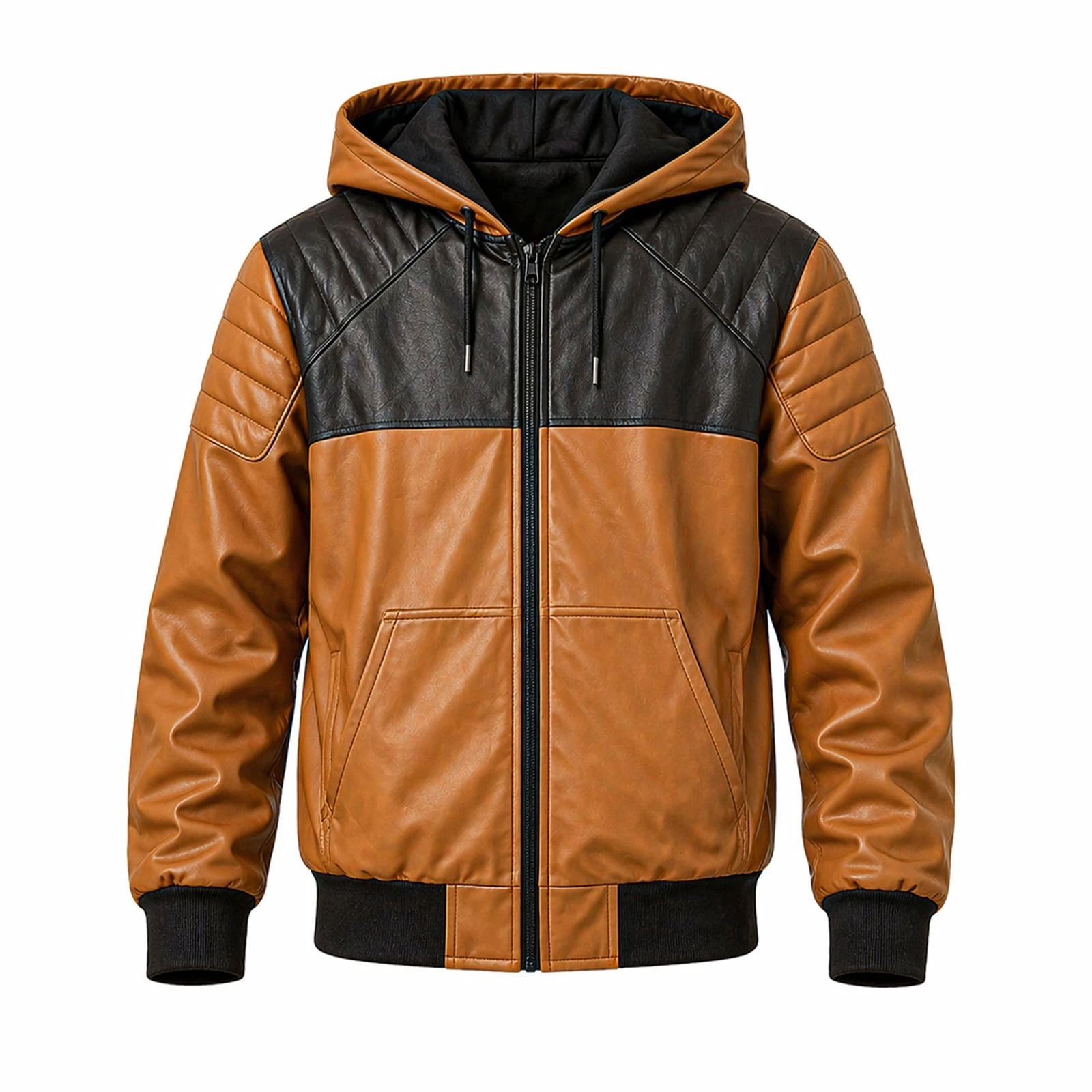 Men's Tan color hoodie Genuine Leather Biker Style Zip Up New Streetwaer Jacket