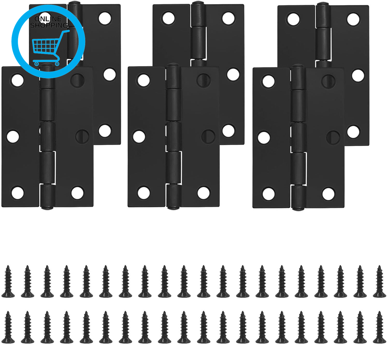 6PCS Heavy Duty Door Hinges, 75Mm (3 Inch) Black Butt Hinges for Cabinet, Wardro
