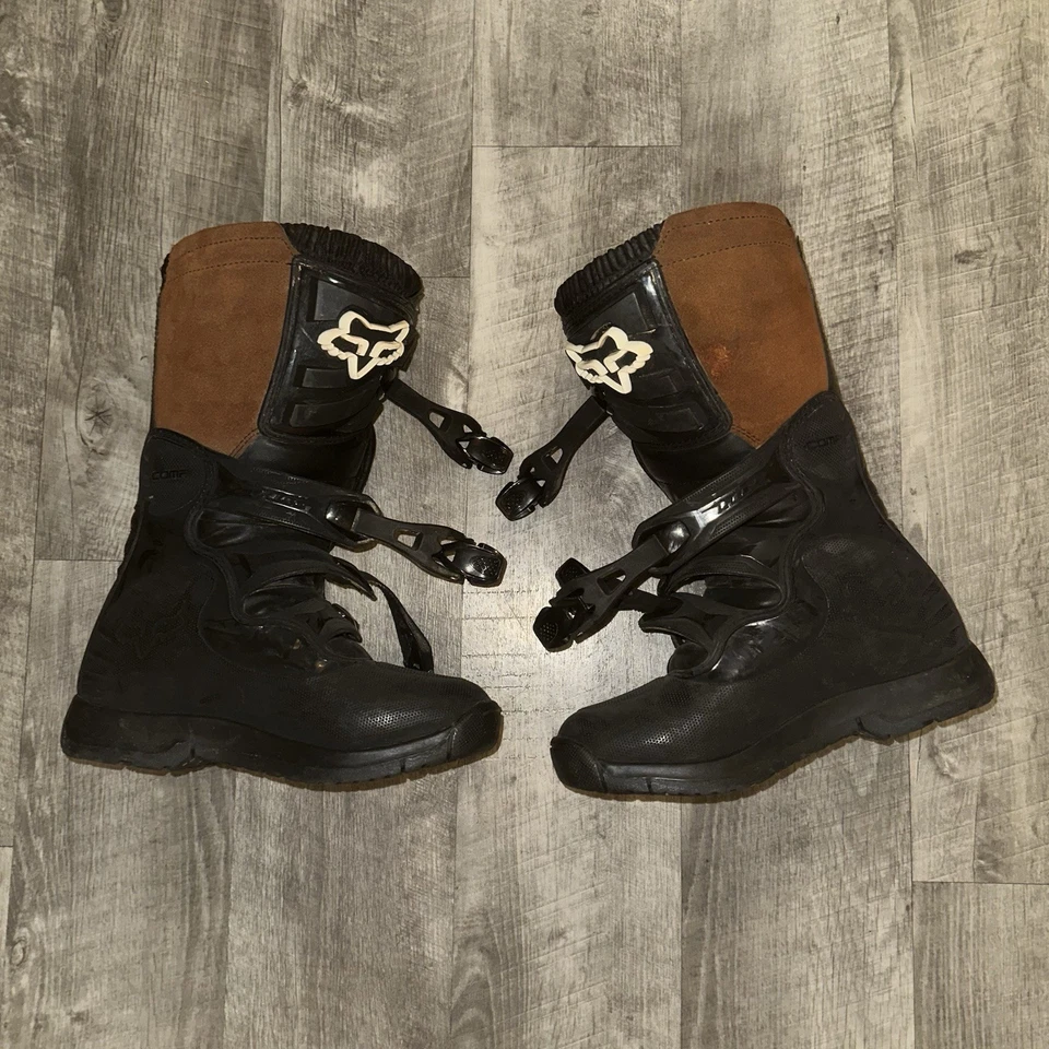 FOX COMP 3 Botas de Motocross Juveniles Y5 Negro Marrón Cuero Escudo Hebilla Cierre Foto 4 de 4