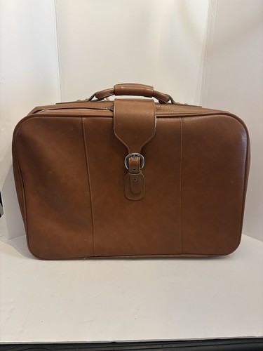 Vintage Carmel Colored Leather Suitcase-Unbranded
