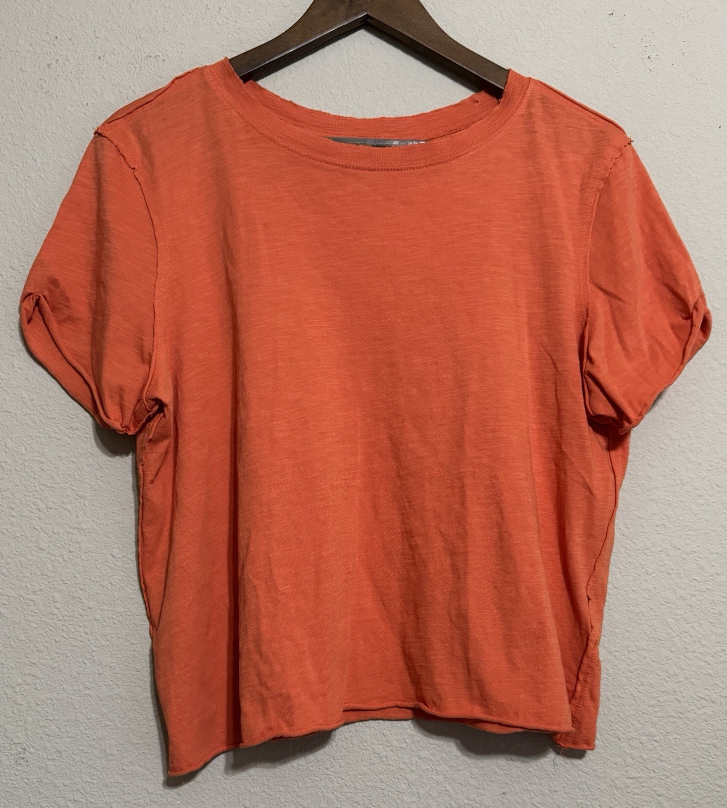 Anthropologie Top Small Orange Tshirt Short Sleeve Rolled Hem Beachy Coastal