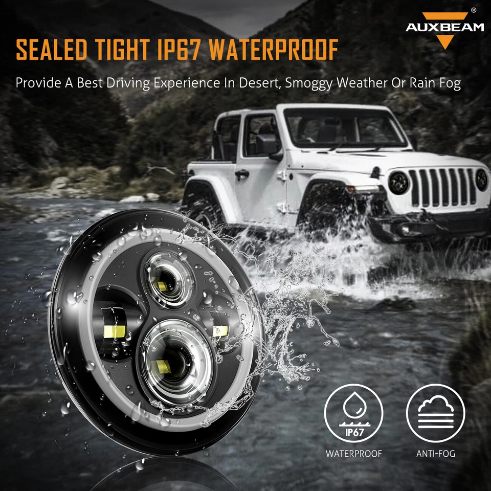 AUXBEAM 7" Projector LED Headlight Hi/Lo Beam DRL Lamp for Subaru DL 1975-1981 - Image 3 of 4