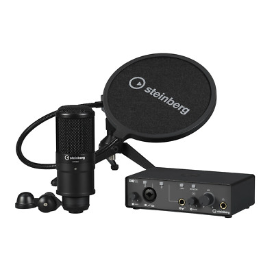 Steinberg IXO12 USB Audio Interface Podcast Pack Black w/ Mic, Stand, Pop Screen