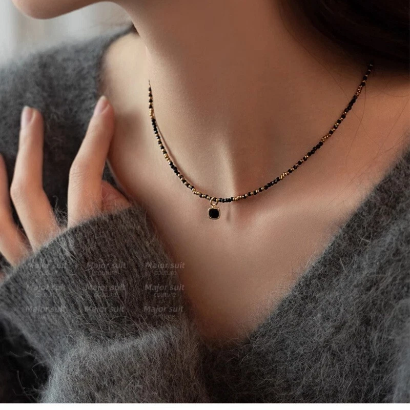 Natural Crystal Black Tourmaline Beaded Healing Anxiety Relief Choker Necklace - Image 3 of 4