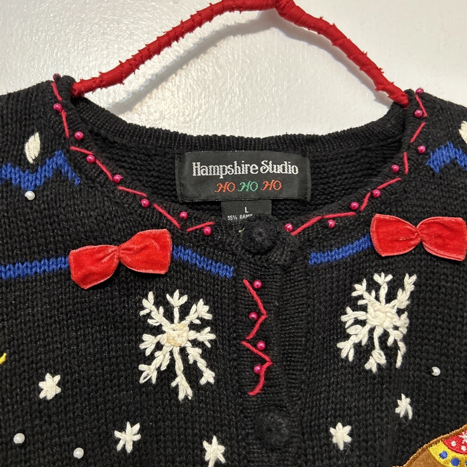 Hampshire Studio Feo Navidad Cárdigan Suéter Para Mujer Grande Negro Foto 4 de 4