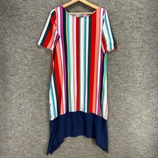 Cuddl Duds Dress Women S Small Red Striped Shift Midi Short Sleeve Crew Neck