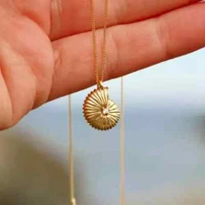 Sea Shell Beauty Pendant 0.20Ct Round Moissanite 14K Yellow Gold Plated