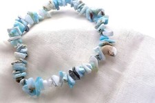 Larimar Chip Stretchy Bracelet Rare Crystal Reiki Blue Pectolite Dolphin Stone