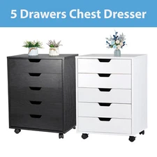 5 Drawers Chest Wooden Dresser Storage File Cabinet for Bedroom w/Wheels 2 Color