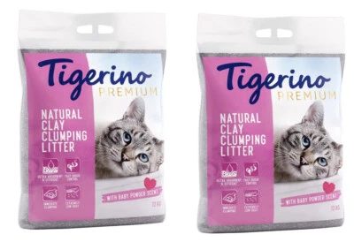 Tigerino Premium Clumping Cat Litter Highly absorbent Baby Powder Scent 2 x 12kg