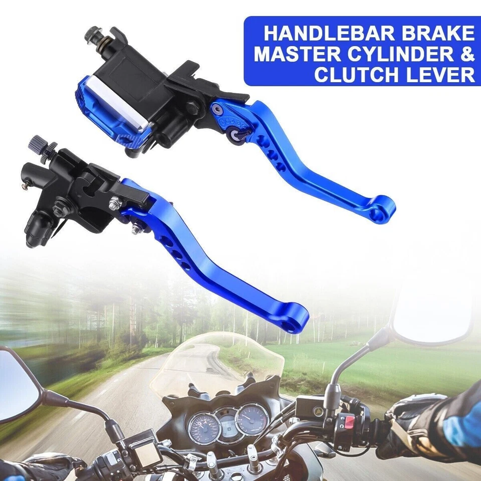 Juego de palancas de depósito cilindro maestro embrague freno CNC moto universal azul 7/8"" Foto 2 de 4