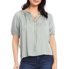 Karen Kane satin tie neck peasant top sage green NWT Retail $128 - XS