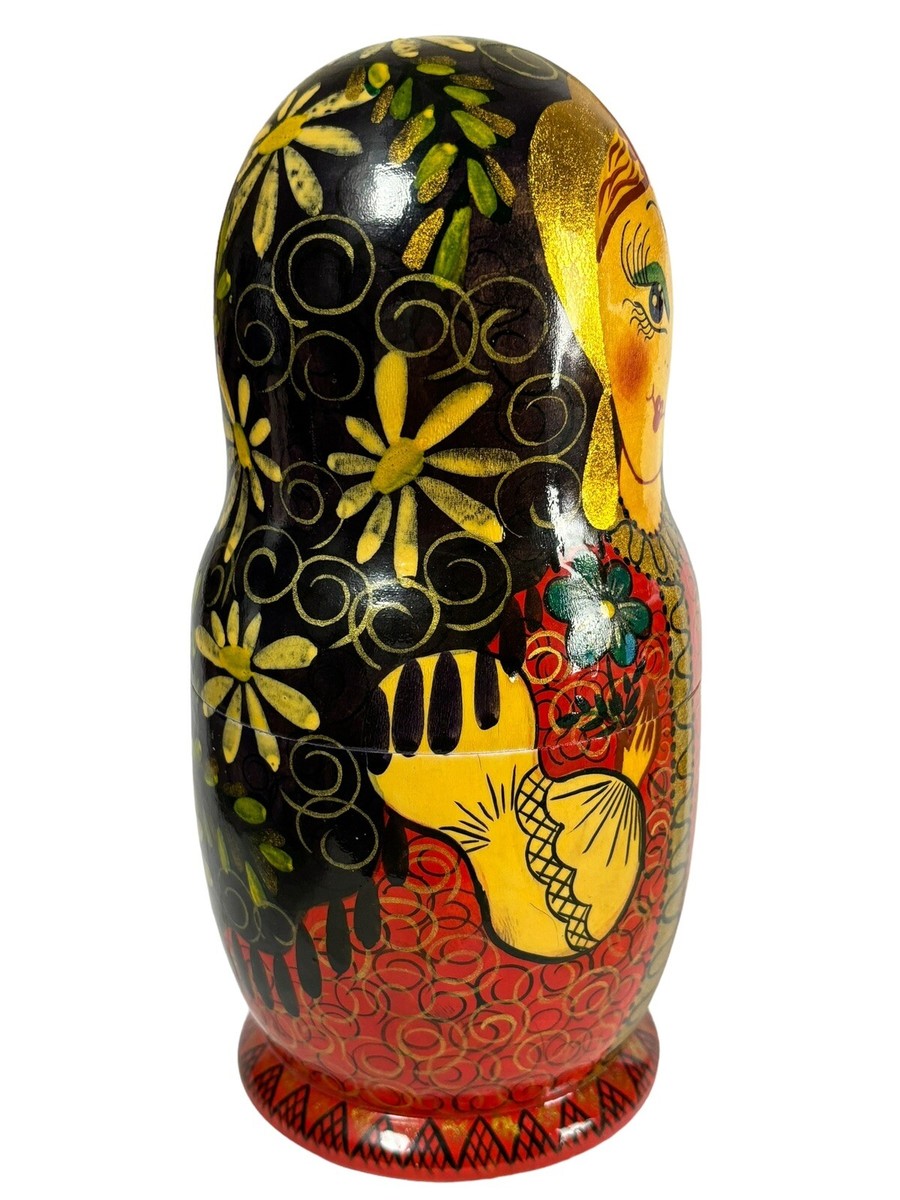 Vintage Matryoshka Russian Dacha Girl Metallic 5 Piece Wooden