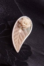 Vintage Brosche Anstecker filigran silber Blatt Blüte 70er 80er Modeschmuck