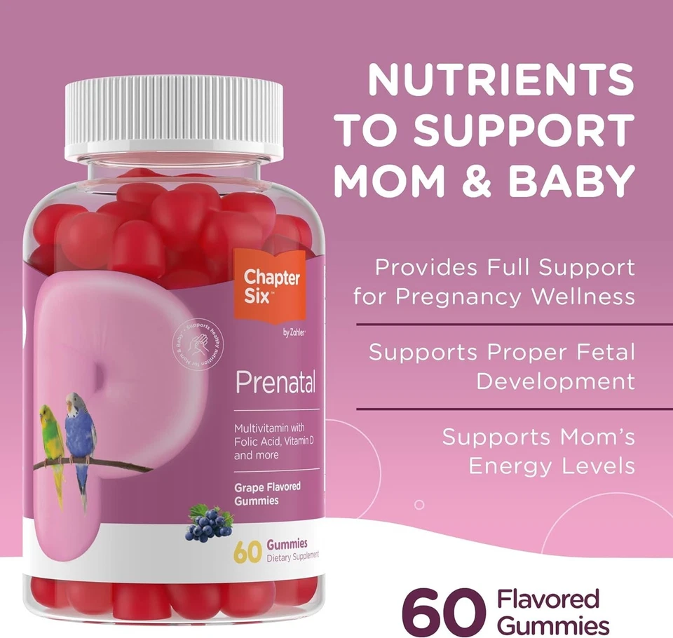Gomitas multivitamínicas prenatales para mujeres con sabor a uva ácido fólico Foto 3 de 4