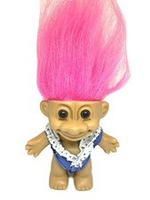 Vintage Russ Troll Doll Pink Hair Blue White Bathing Suit 5" Tall