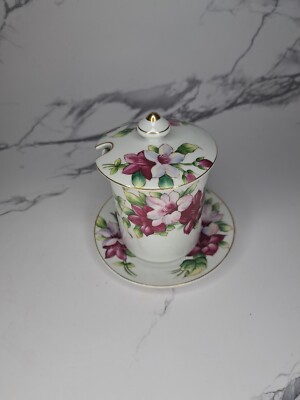 Rossetti Jam Jar w/Underplate Occupied Japan Hand Painted Flowers