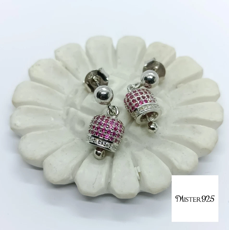 Orecchini argento donna 925 campanella di capri zirconi rossi rubino - Immagine 4 di 4