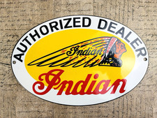 VINTAGE INDIAN MOTORCYCLES AUTHORIZED DEALER GASOLINE PORCELAIN GAS OIL SIGN