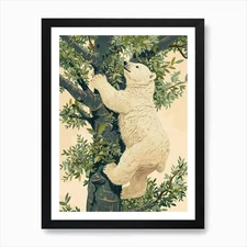 Polar Bear Cub Climbing A Tree Stor Framed Wall Art Poster Canvas Print Picture