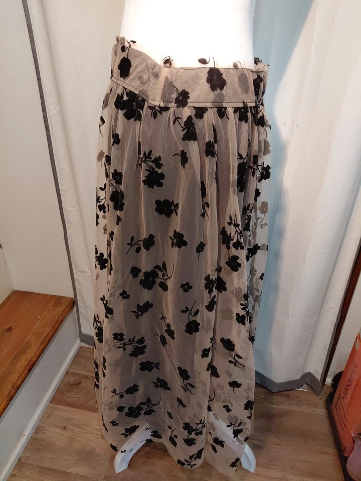 Falda elástica Y2k terciopelo malla agotada tul en capas beige mediana Foto 2 de 4