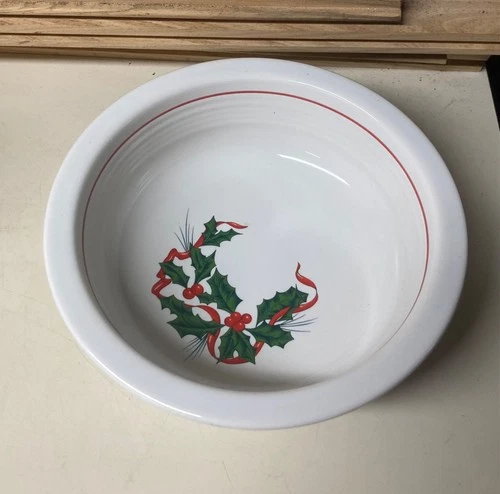 FIESTA WARE Christmas HOLLY & RIBBON 8 3/4" Vegetable Bowl Signed JF