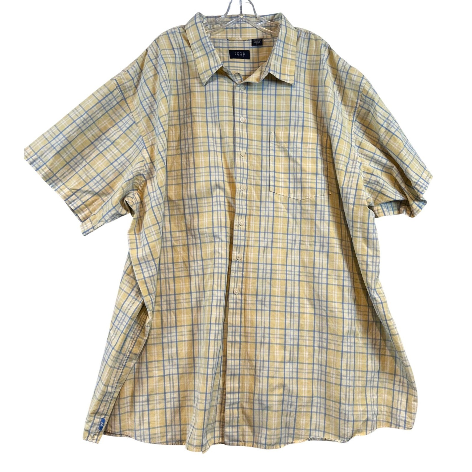 S 5x Short Sleeve Button Down Shirt Yellow Plaid Cotton Big 