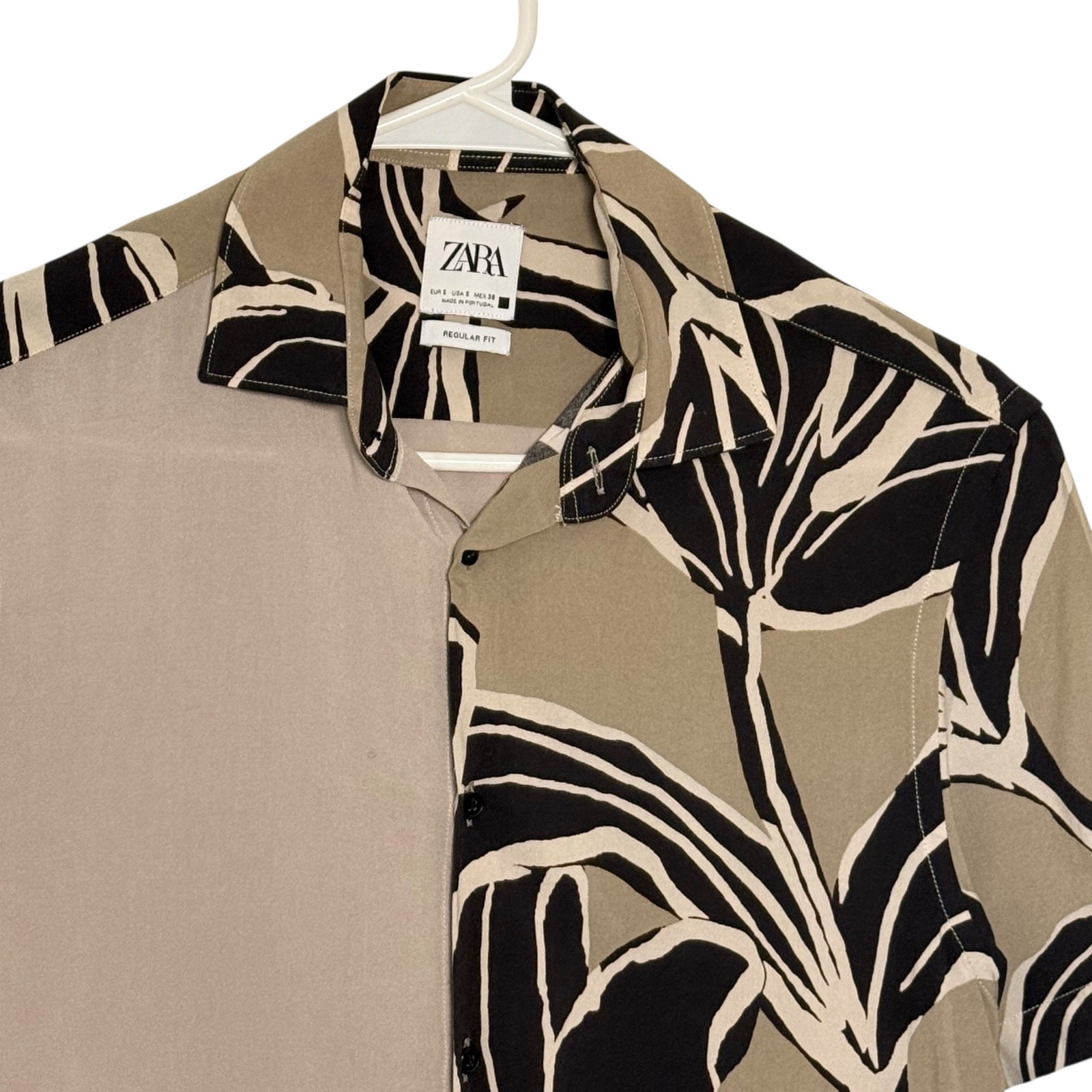 Zara Abstract Split Panel Button Down Shirt Bold … - image 8