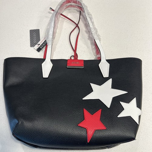 NEW Guess BOBBI Inside-Out Tote Handbag Navy Blue w/ Red White Stars USA 4th $98