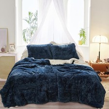 Plush Shaggy Comforter Set Full/Queen Size Luxury Faux Fur Sherpa 3-Piece