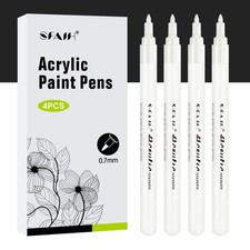 White Paint Markers Pens - 4 Pack 0.7MM Fine Tip Acrylic White Permanent Mark...