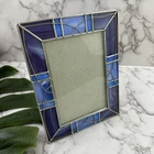 Vintage Y2k Stained Glass Picture Frame Purple Blue 4x6 Geometric Decor