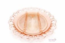 Vtg.Hocking Glass "OldColony" Pink DepressionGlass Open Lace Relish Plate 10.5