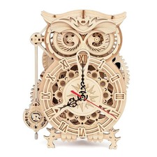 3D Wooden Puzzles for Adults Mechanical Owl Clock Model Building Kit DIY