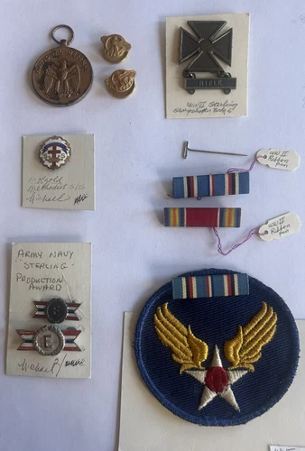 WW2 U.S. Military Iron Cross Medal Pins Bomber Patch Ribbon Lot Vintage WWII
