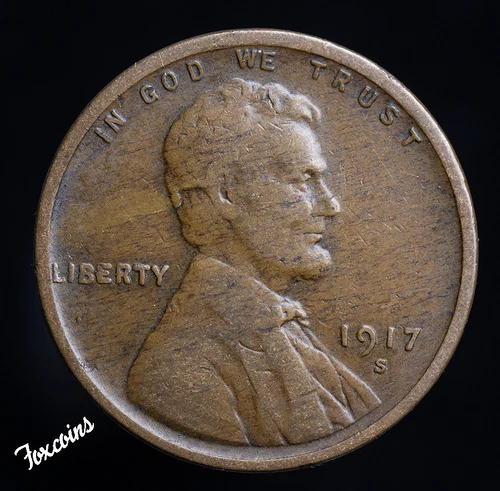 🇺🇸  1917-S Lincoln Wheat Cent Penny EF Details.  Actual Coin Pictured
