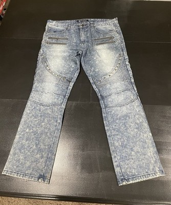 Rocawear Jeans Mens 40x32 Blue Studs/Acid Wash Moto Distressed Denim Y2K